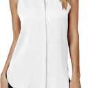 LYANER Women's Casual Collar Sleeveless Button Down Tank Top Blouse Shirt (Large, White)