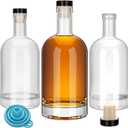 3Pcs 16oz Clear Glass Bottles with black Lids and PVC Shrink Capsules, 500ml Liquor Bottles with T-shaped Caps, Empty Heavy Base Wine Bottle for Wine, Whiskey, Soda, Beer, Juices, Beverages (3)