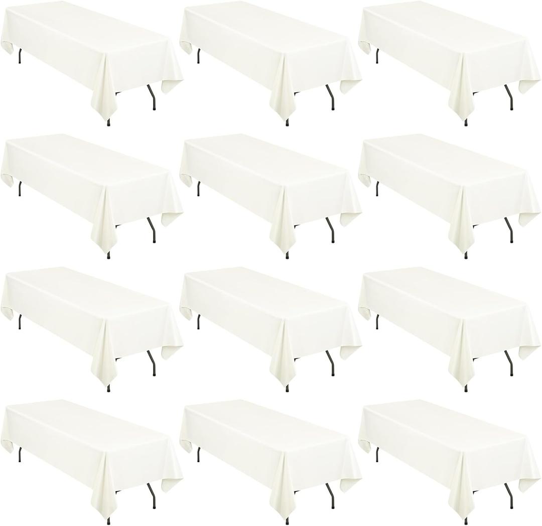 12 Pack Polyester Tablecloth 60 x 102 Inch Ivory Tablecloth for 6 Ft Rectangle Tables,Stain and Wrinkle Resistant Washable Fabric Table Covers Polyester Table Clothes for Wedding Parties Banque