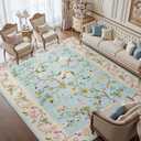 jinchan Floraison 8x10 Area Rugs Floral Washable Carpet Indoor Non Slip Soft Chinoiserie Stain Restistant Large Low Pile Boho Design Rug for Living Room Bedroom Dining Room Blue/Pink