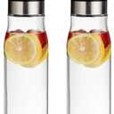 J&M DESIGN 2-Pack 28 OZ Glass Pitcher With Lid Water Carafe Easy Twist Stainless Steel & Plastic Lid w/Removeable Strainer Juice Beverage Iced Tea Ice Coffee Milk Dishwasher Safe Container Bottle Jar