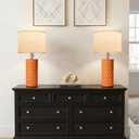 Reaketon Table Lamps for Living Room Set of 2, Ceramic Table Lamps for Bedroom, 20" Modern Lamps for Night Stands, Orange