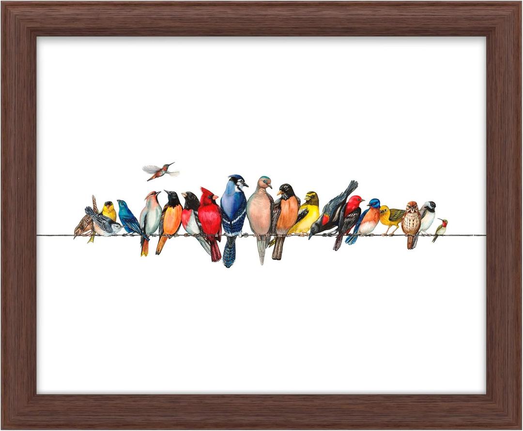 Trademark Fine Art Framed Wall Art - Wendy Russell 'Large Bird Menagerie Ii' Wall Decor (22.8L" x 18.8W")