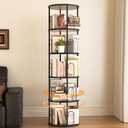 5 Tier Rotating Bookshelf, 360 Display Rotating Bookshelf Tower, Tall Spinning Book Shelf, Space Saving Floor Standing Spinning Bookcase for Living Room, Bedroom, Office (Black)
