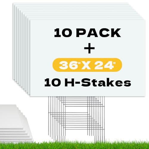 WENWELL Large Blank Yard Signs with Stakes 24" x 36 ",Poster Board for Estate Garage Sale,Party,Birthday,Wedding,Campaign,Parking Corrugated Plastic Sheet,10 Pack