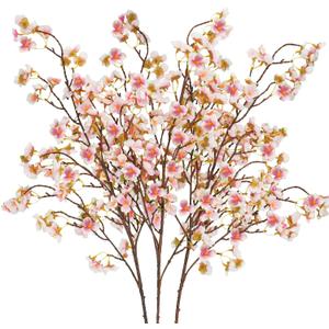 Uieke Silk Cherry Blossom Branches, 40.5in Artificial Cherry Blossom Flowers Long Stems Fake Flowers Vase Arrangements for Wedding Home Japanese Decor, Set of 8, Pink