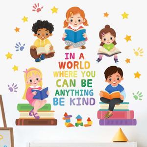 Kids Equality Classroom Wall Stickers - Inspirational Positive Quotes Book Wall Decals - Baby Kids Room Daycare Playroom School Library Reading Wall Decor