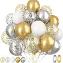 Paready Gold and Silver Latex Balloons, 60 Pcs 12 Inch Metallic Gold Silver and White Confetti Balloons for Birthday Baby Shower Engagement Anniversary Wedding Bridal Shower Graduation Decoration