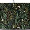 Black Sage Green Plant Dish Drying Mat for Kitchen Counter Vintage Botanic Fern Leaves Floral Dish Drainer Mats Absorbent Microfiber Dishes Pad Reusable Washable Large Dish Draining Mat 18x24 Inch