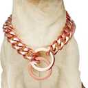 Dog Chain Collar High Rose Gold Polished 15MM Stainless Steel Cuban Link Strong Heavy Duty Chew Proof Walking Chain Leash Collar for Small Medium Big Dogs(15MM, RG, 16")