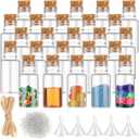 Bokon 25 Packs Mini Plastic Bottles with Corks Stoppers Eye Screws Funnels Small Potion Bottles Tiny Clear Sand Art Jar Wishing Vial for Birthday Party DIY Crafts Gift (1 x 2.28 Inch)