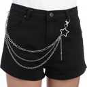 Silver Jeans Chain Multi Layer Star Pants Chain for Women Keychain Hip Hop Layered Punk Pocket Wallet Chains for Pants Trousers Men Women