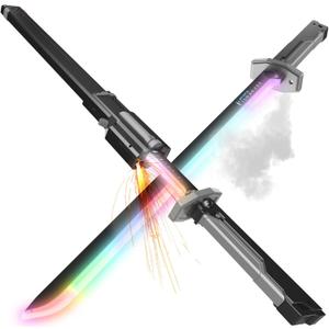 EVADA Neon LED Spark Sword with Sound and Fog, Type-C Recharge, 31.5" Glowing Ninja Blade Weapon for Kids and Adults, Toys for Cosplay, Rave and HalloweenGrey