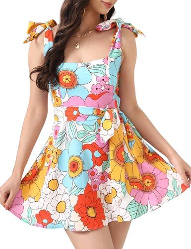 Womens Floral Mini Dress Casual Summer Sleeveless Flower Dresses Square Neck A line Short Dress with Pockets Orange M Womens Floral Mini Dress Casual Summer Sleeveless Flower Dresses Square Neck A line Short Dress with Pockets Orange M
