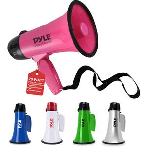 PYLE-PRO Portable Megaphone Speaker Siren Bullhorn - Compact and Battery Operated with 20 Watt Power, Microphone, 2 Modes, PA Sound and Foldable Handle for Cheerleading and Police Use PMP24PK (Pink)