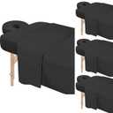 4 Sets Premium Microfiber Massage Table Sheets Set 3 Piece Set Includes Massage Table Cover Fitted Sheet and Fitted Face Rest Cover, Black