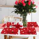 Valentine Placemats Set of 6 Reusable Valentines Plastic Table Mats Waterproof Red Love Heart Place Mats Valentines Table Decoration for Indoor Outdoor Party Kitchen Dining
