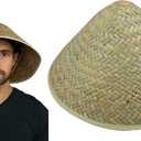 Nicky Bigs Novelties Adult Oriental Bamboo Straw Hat - Asian Japanese Chinese Sun Hats - Woven Conical Rice Farmer Costume Accessory