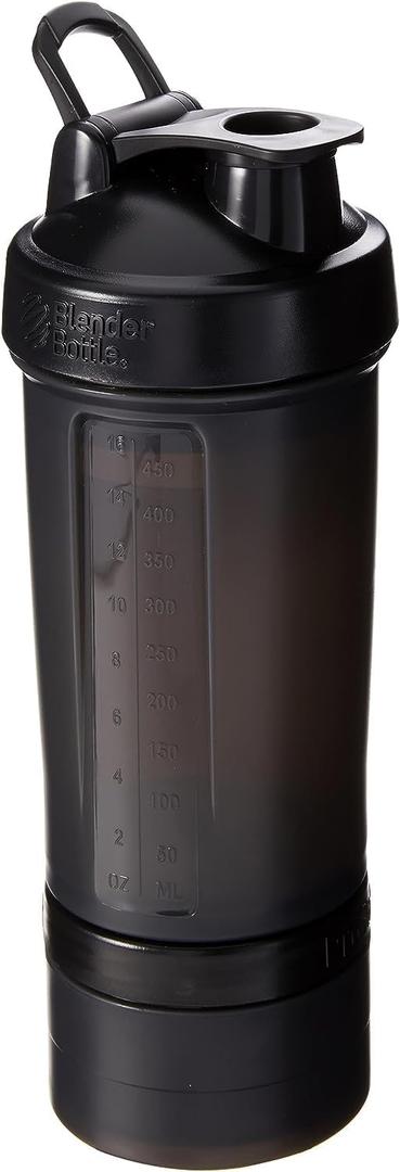 BlenderBottle Shaker Bottle with Pill Organizer and Storage for Protein Powder ProStak System, 22-Ounce, Black
