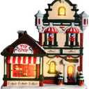 Aircity Christmas Ceramic Village House with LED Light, Handcrafted Holiday Decor for Tabletop and Desk, Shop Theme for Home Dcor