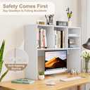 Clikuutory 2-Tier Desktop Bookshelf Hutch, Wood Countertop Storage Organizer with 4 Storage Compartments for Computer Desk, Multipurpose Tabletop Display Rack for Home Office Dorm Bedroom, White