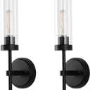 WILON Black Wall Sconces Set of 2, Bathroom Sconces Vanity Light Fixtures with Clear Glass Shades, Indoor Rustic Farmhouse Wall Lamps for Bedroom Living Room Bathroom Bedside Hallway Mirror