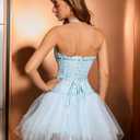 SZIVYSHI Corset Tops for Women, Bustier Shapewear Lingerie, Lace Waist Push Up Bodysuit (Blue, XXL)