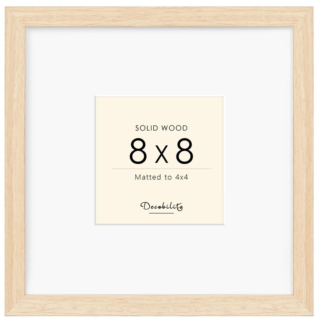 8x8 Picture Frame Made with Solid Wood, Display 4x4 with Mat or 8x8 Picture without Mat, Photo frame with Tempered Real Glass, 8 by 8 Natural Wood Picture frame for Tabletop or Wall Mounting, Oak