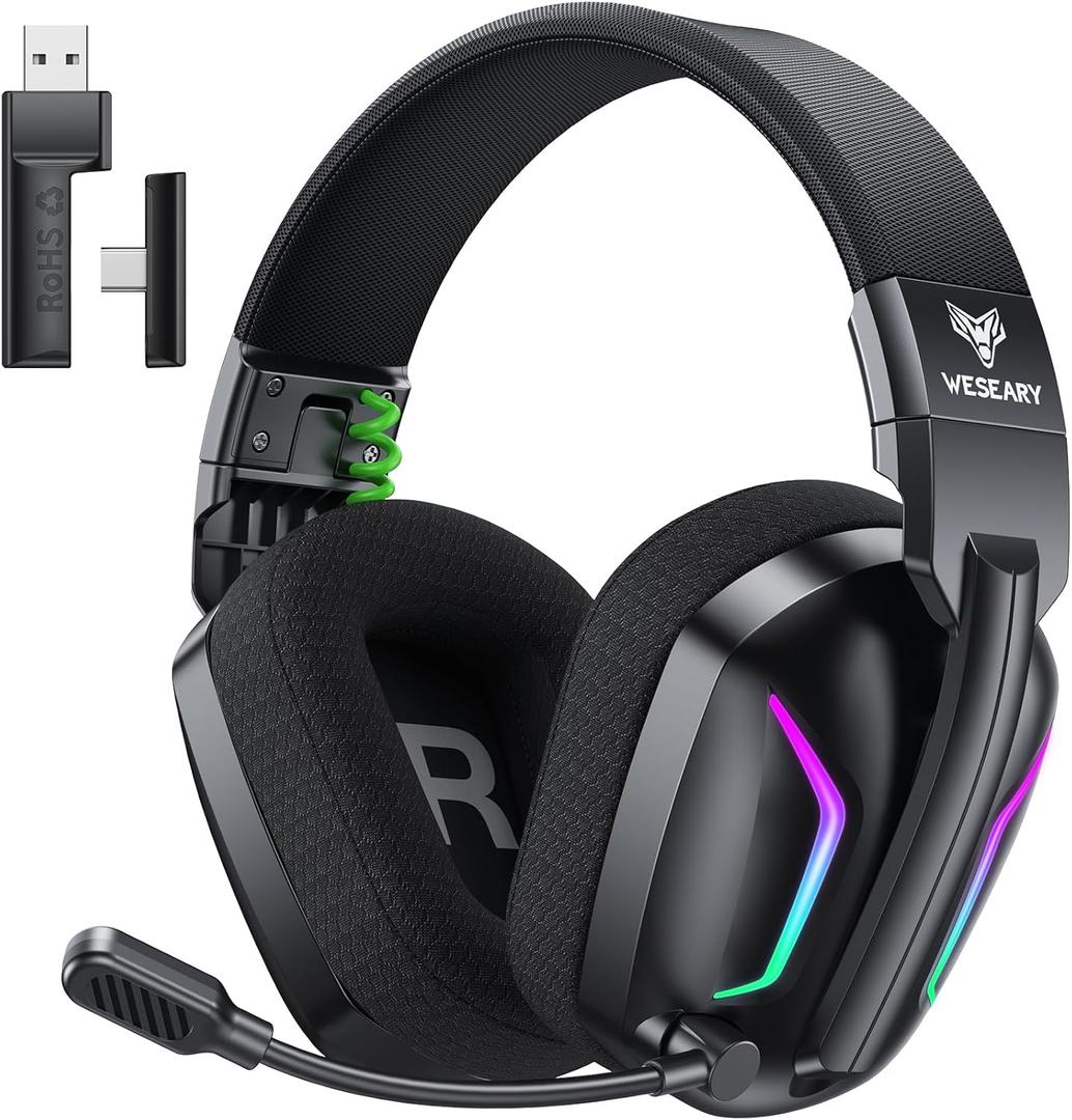 Wireless Gaming Headset for PS5, PS4, PC, Laptop, Mac & Switch, Dual Low-Latency 2.4GHz USB/Type-C, Bluetooth Gaming Headphones with ENC Mic for Gamecube, 3D Stereo,Colorful Light, 50H Power