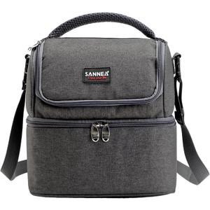 Lunch Bag Women,Double Decker Cooler Insulated Lunch Box Lunch Tote Durable Reusable with Adjustable Strap for Adult Men Work Picnic Travel Meal Prep (Gray)