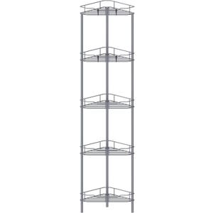 HuggieGems 5 Tier Floor Standing Corner Shower Caddy Organizer Shelf with Hooks, Bathroom Shelves Stand Rack, Dark Gray