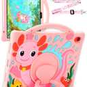 Kids Case for iPad A16 11th Gen 11" 2025 & iPad 10th Gen 10.9" 2022, Axolotl 3D Cute Silicone Kids Cover with Rotating Stand, Adjustable Strap & Pencil Holder for Girls Teens (Pink)