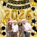 JOJO FLY New Years Eve Party Decorations Kit, Gold 2026 Balloons, Happy New Year Banner, Gold Foil Curtain, Black and Gold Balloons Set, New Years Eve Party Supplies 2026