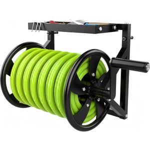 Wall Mounted Garden Hose Reel for Outside, Holds 130-feet of 5/8-Inch Hose