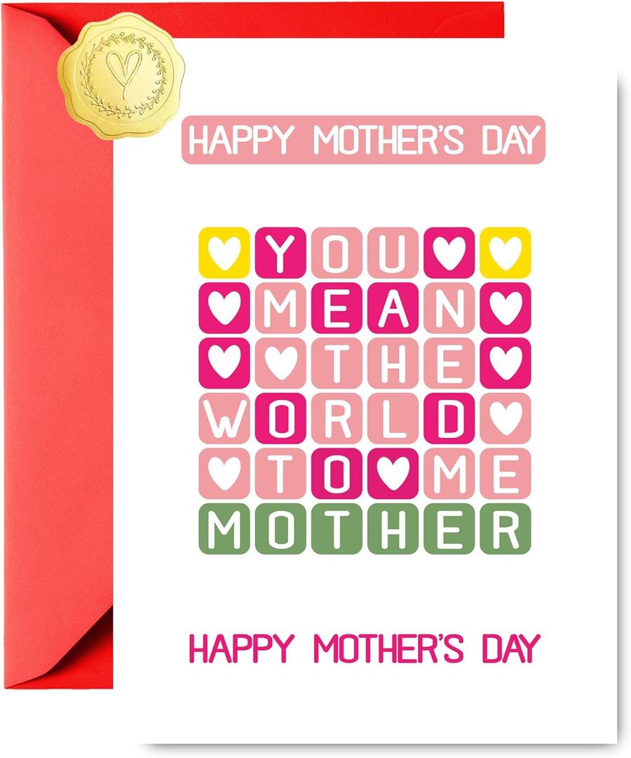 2 x Funny Mother's Day Card You Mean the World to Me, 1PCS with Sticker