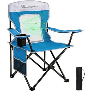Camping Chair, 300 LBS Breathable Mesh Lawn Chairs Folding (Blue White) | High Back, Portable Outdoor Folding Camping Chair for Adults, with Cup Holder for Picnic, Lawn, Beach, Fishing and Sports