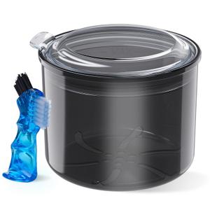 Denture Bath Cup with Cleaning Brush, Large Soaking Container with Strainer Basket for False Teeth & Night Guard, Oral Care Storage Holder for Home Use, Black