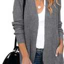 KIRUNDO Cardigan Sweaters for Women 2024 Fall Open Front Long Sleeve Loose Lightweight Knit Sweater Coat with Pockets (Gray, L)