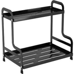 Bokelai 2 Tier Coffee Bar Organizer and Accessories Storage Countertop Shelf for Kitchen Coffee Station Organizer Mug Holder Coffee Condiment Storage Rack Black