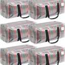 Heavy Duty Moving Bags, 6 Pack with Full Wrap Carry Handles and Double Zippers, 27 Gallon- 100lbs Large Storage Binswith Labeled Window for Clothing, Bedding Storage, Packing Bags for Moving (Clear)