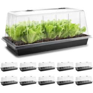 1020 Trays with Tall 7.3'' Dome, 10-Pack Extra Large Seed Starter Tray with Humidity Domes, Heavy Duty 1020 Seed Trays and Flats with Lid, Seed Germination Mini Greenhouse No Hole for Balcony Garden