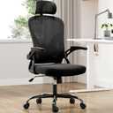 Synoroa Ergonomic Office Chair, Home Office Desk Chair with Headrest, High Back Computer Chair with Armrests and Adjustable Lumbar Support for Home Office Study Room, Black & Dark Black