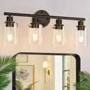 4-Light Bathroom Light Fixtures, Brown and Gold Modern Vanity Lights Over Mirror with Clear Glass Shade, Bathroom Wall Lamp for Mirror Kitchen Living Room Hallway Cabinet Porch Bedroom Reading room