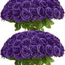 50pcs Purple Roses Artificial Flowers Bulk,Fake Roses Silk Flower with Stems Realistic Flowers for Wedding Centerpiece Home Party Decor