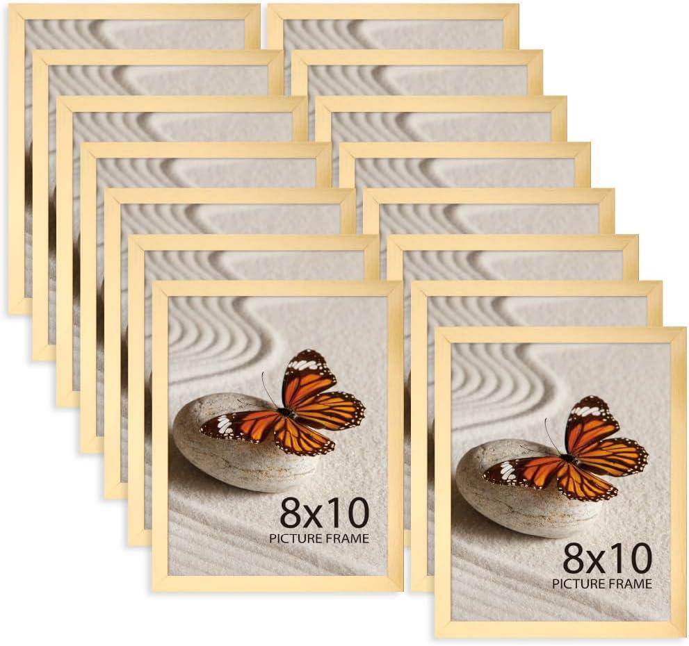 Memory Island 8x10 Photo Frames for Wall and Tabletop Display, 8 by 10 Gold Picture Frames with HD Plexiglass, Set of 15
