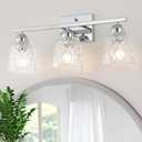 Mecgirn Stainless Steel Bathroom Vanity Light Over Mirror, 3 Light Polished Chrome Bathroom Light Fixtures with Textured Glass Shades, Modern Vanity Lighting Wall Mount
