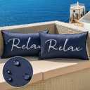 MIULEE Outdoor Waterproof Throw Pillow Covers Set of 2 Relax Decorative Outdoor Rectangular Pillowcases for Chair Patio Garden Couch Tent Balcony Sofa Navy Blue 12x20 Inch