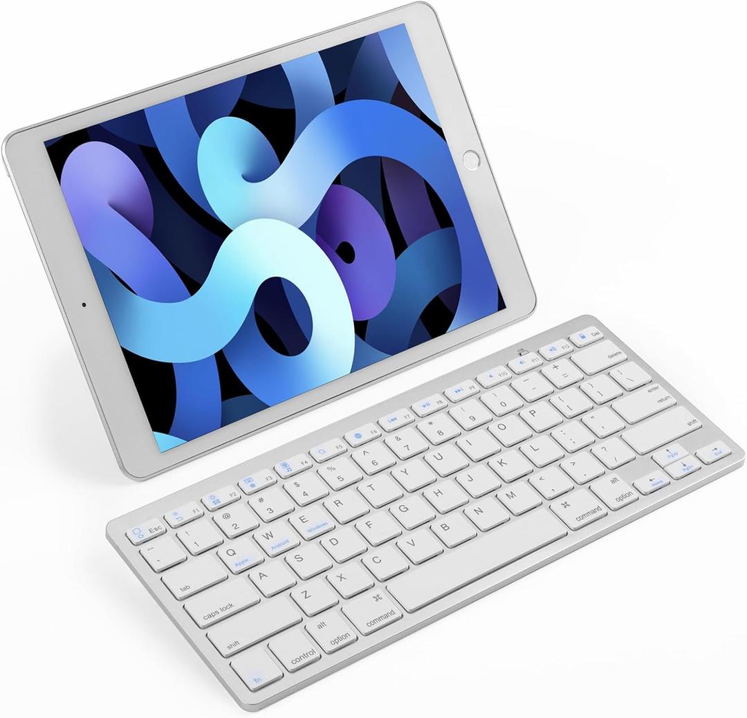 Wireless Bluetooth Keyboard for Apple iPad iPhone Samsung Phone Smartphone Tablet Portable Keyboard for Compatible iOS/Windows/Android System Devices (White)