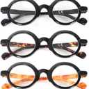MMOWW 3 Pack Retro Round Reading Glasses for Women Men Blue Light Blocking Readers with Spring Hinges