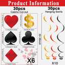 60 Pack Casino Theme Party Decorations Las Vegas Hanging Swirl Red Black Poker Paper Cutouts Party Ceiling for Casino Night Las Vegas Night Baby Shower Birthday Party Supplies Decor Supplies